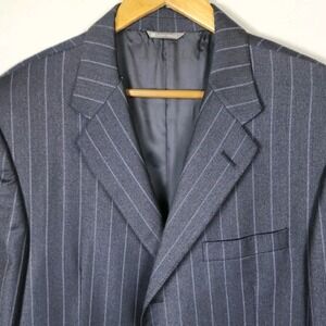 Hickey Freeman Madison Blue Pinstripe Suit‎ Jacket Mens 44R Wool Career Work VTG